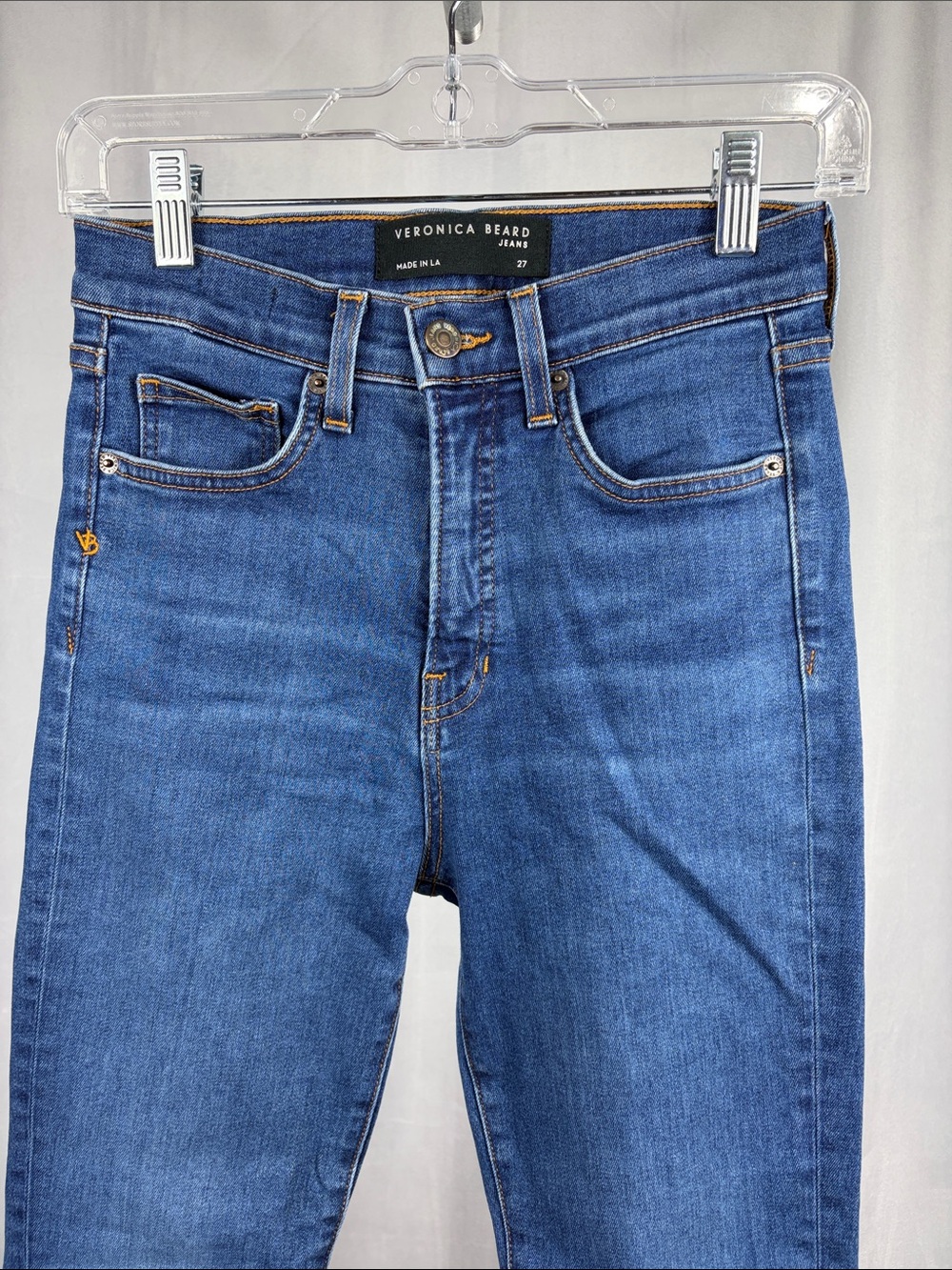Veronica Beard Carly Kick Flare High Rise Jeans in Bright Blue Wash. - Picture 4 of 10